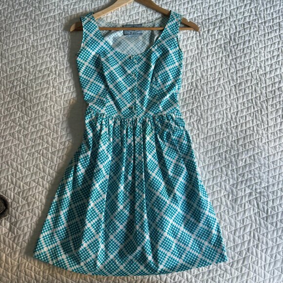 Prada Blue & White Checkered Sleeveless Dress –  fits like a size 4-6 Charming P - Picture 1 of 6